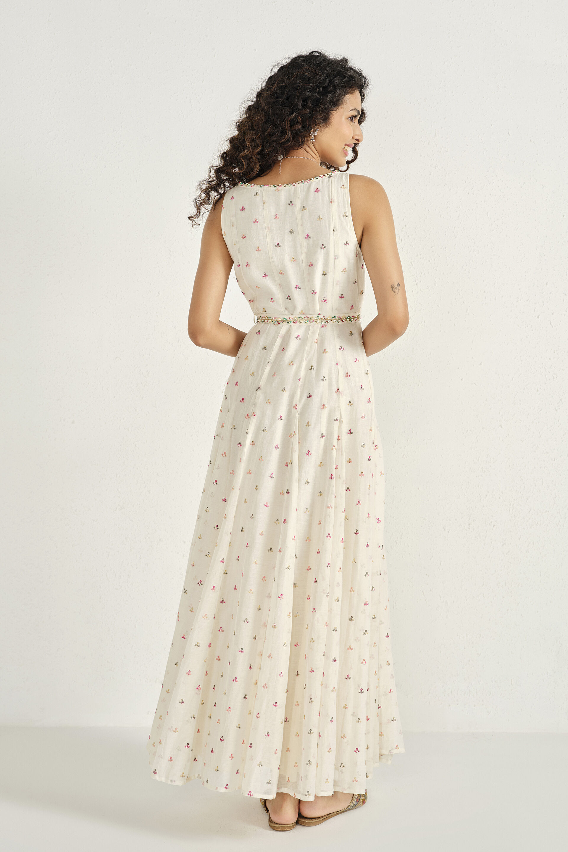 Embroidered Maxi Dress in White, White, image 5